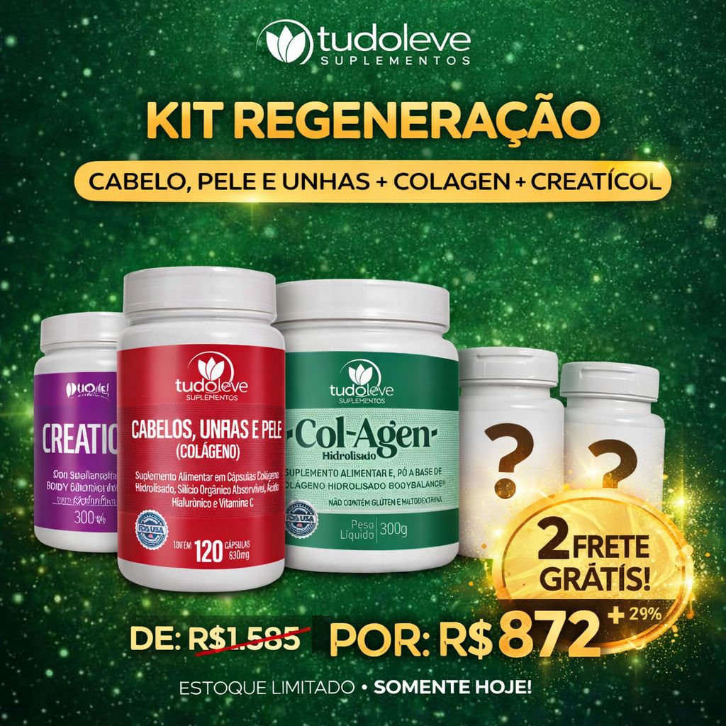 Kit Regeneração - Cabelos Unhas e Pele + Col-Agen Hidrolisado + Creaticol - Ganha 2 Suplementos + FRETE GRÁTIS