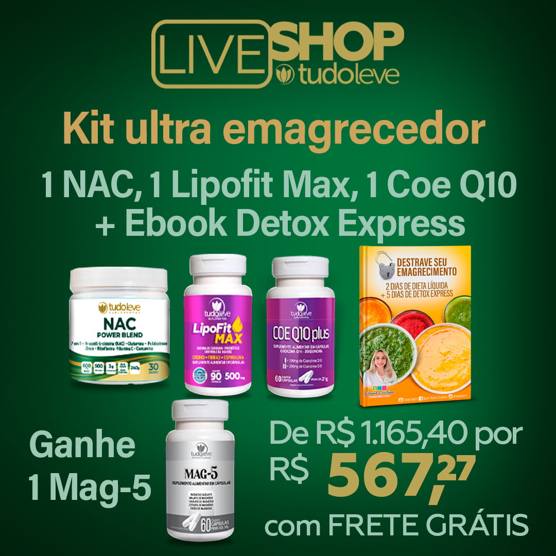 KIT ULTRA EMAGRECEDOR (1 NAC POWER BLEND + 1 LIPO FIT MAX + COE Q10 PLUS + GANHA 1 MAG5) + ENTREGA GRÁTIS
