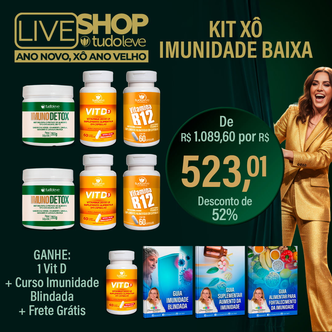 KIT XO IMUNIDADE BAIXA (2 Imunodetox + 1 Vit D + 2 Vit B12 + GANHE 1 VIT D) + FRETE GRÁTIS
