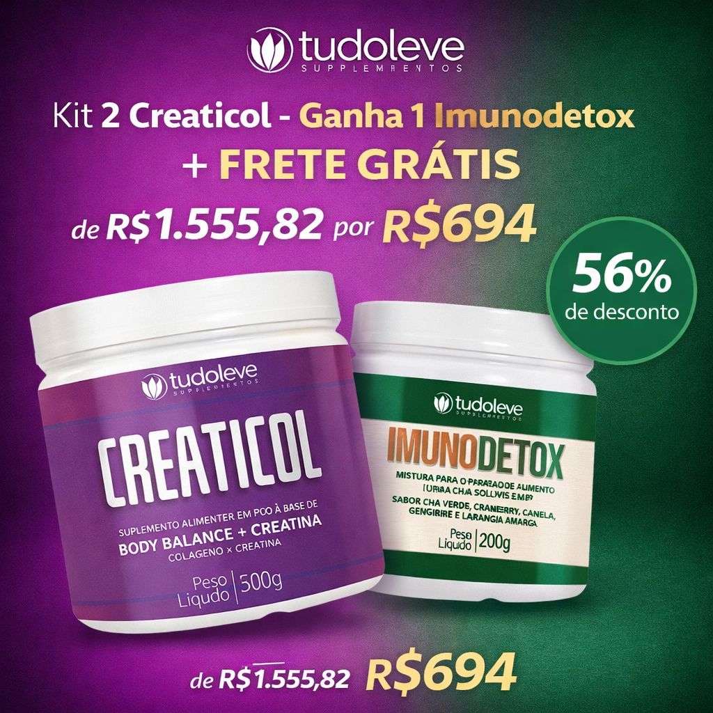Kit 2 Creaticol - Ganha 1 Imunodetox + FRETE GRÁTIS + 56% de desconto