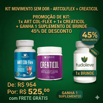 Kit Movimento Sem Dor - Art Col Flex + Creaticol - Ganha 1 Suplemento + FRETE GRÁTIS Kit Movimento Sem Dor - Art Col Flex + Creaticol - Ganha 1 Suplemento + FRETE GRÁTIS