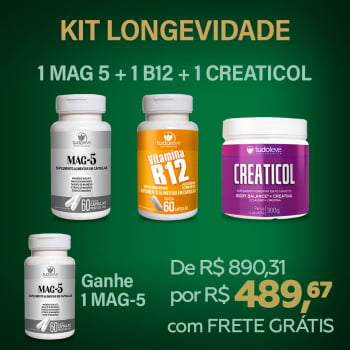 Kit Longevidade 1 mês (1 MAG5 + 1 VIT B12 + 1 CREATICOL)  + GANHA 1 Mag5 