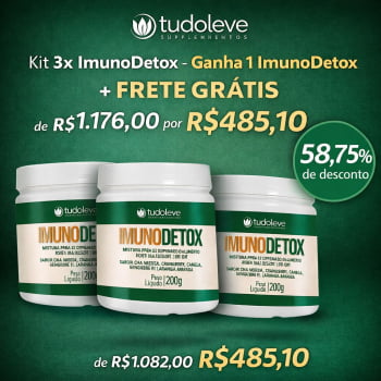 Kit 3x ImunoDetox - Ganha 1 ImunoDetox + FRETE GRÁTIS + 58,75% de desconto Kit 3x ImunoDetox - Ganha 1 ImunoDetox + FRETE GRÁTIS + 58,75% de desconto