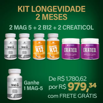 Kit Longevidade 2 meses (2 MAG5 + 2 VIT B12 + 2 CREATICOL) + GANHA 1 Mag5 + Frete grátis