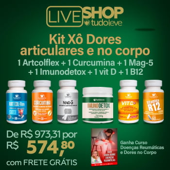 KIT XÔ DORES ARTICULARES E NO CORPO (1 ART COL FLEX + 1 CURCUMINA + 1 MAG5 + 1 IMUNODETOX + 1 VIT D + 1 VIT B12) + FRETE GRÁTIS 