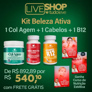 KIT BELEZA ATIVA (1 COL AGEN HIDROLISADO + 1 CABELOS, PELE E UNHAS + 1 VIT B12) + FRETE GRÁTIS 