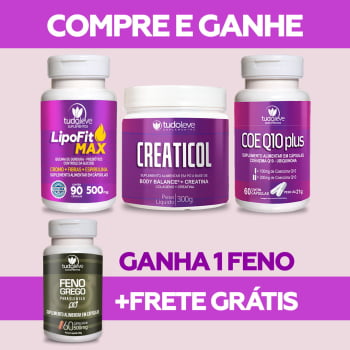 KIT Lipo Fit Max + Creaticol + Coe Q10 50% de Desconto + GANHA 1 Feno Grego + FRETE GRÁTIS